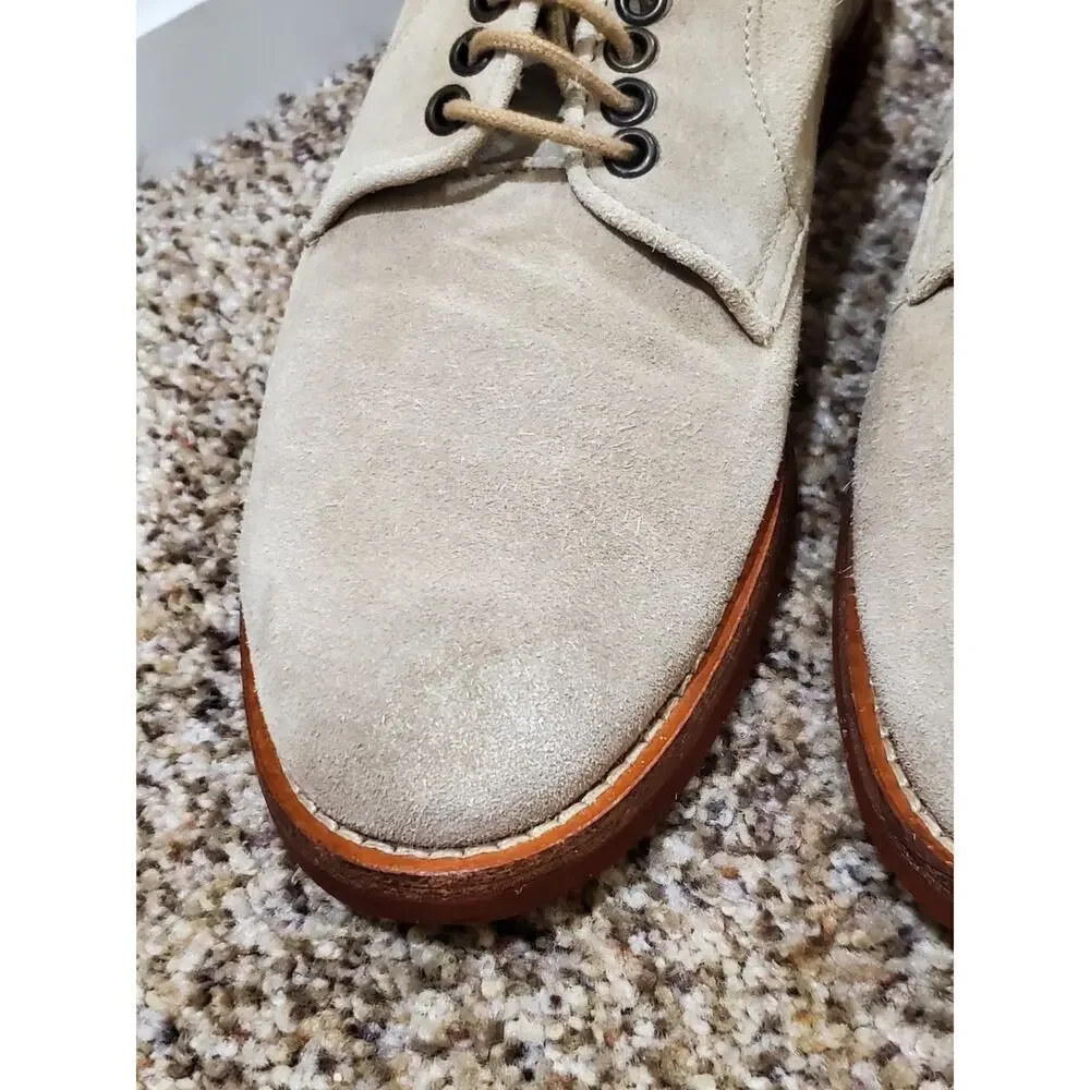 Barneys New York Men’s 7.5 M Beige Suede Derby Shoes Made in Italy Lace Up